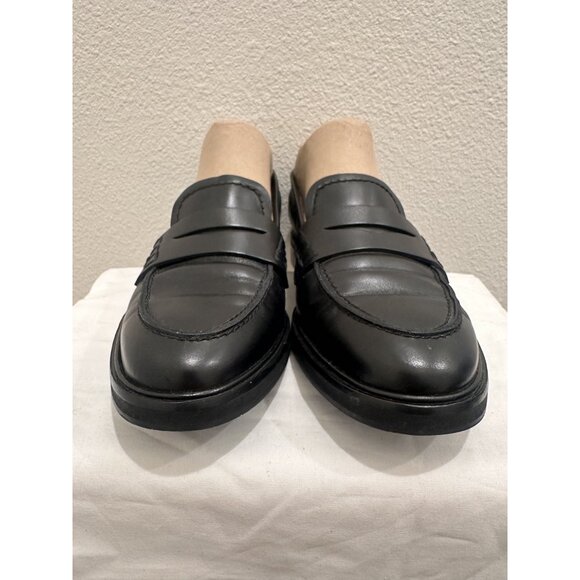 Flattered Sara Black Leather Slip On Almond Toe Flats Penny Loafers - Picture 2 of 9